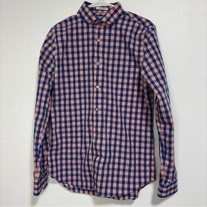 Express Men Button Front Extra Slim Fit Medium 15-15 1/2 Plaid Checked Blue